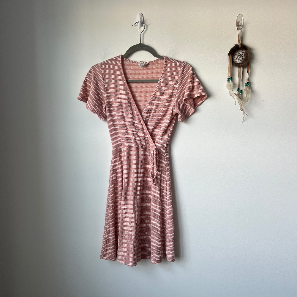 Caution To The Wind Pink & White Striped V-Neck Tie Summer Dress